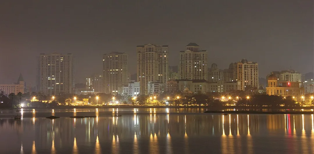 Hiranandani Gardens, Powai seen from Powai Lake (JVLR)