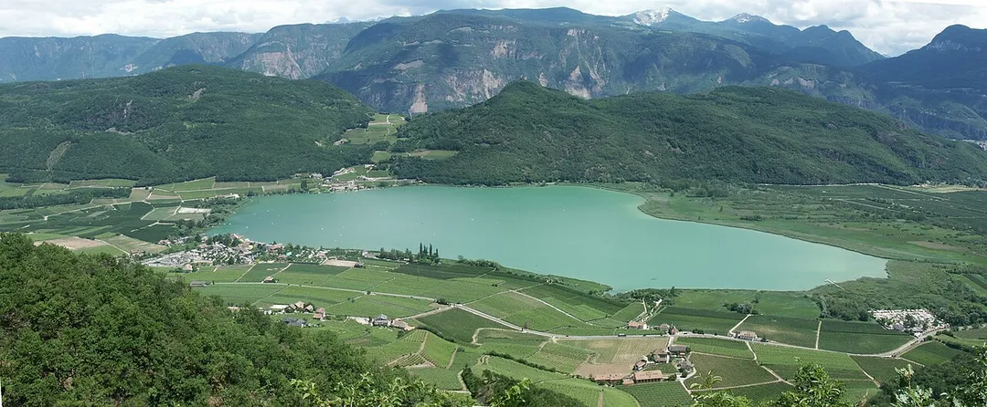 Lake of Kaltern, South Tyrol, Italy - 2 pictures stitched, view from Altenburg