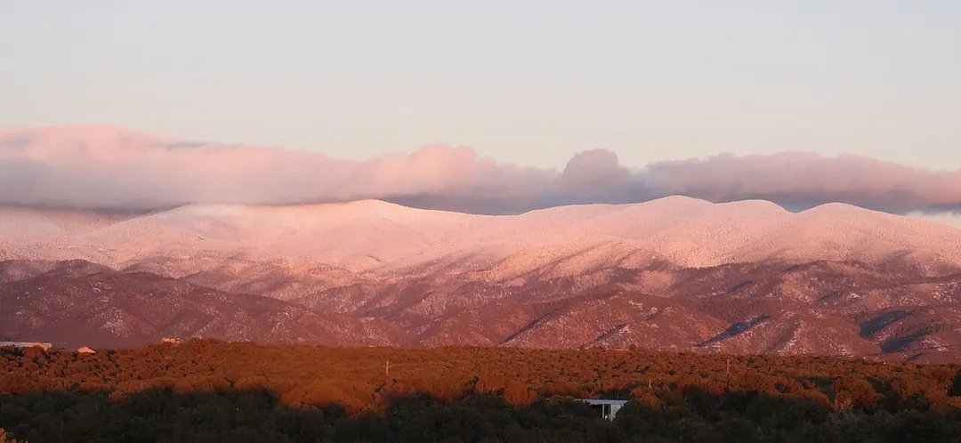 Sangre de Cristo Mountains which sit behind Santa Fe taken during a winter sunset after a downfall on 29 January 2013