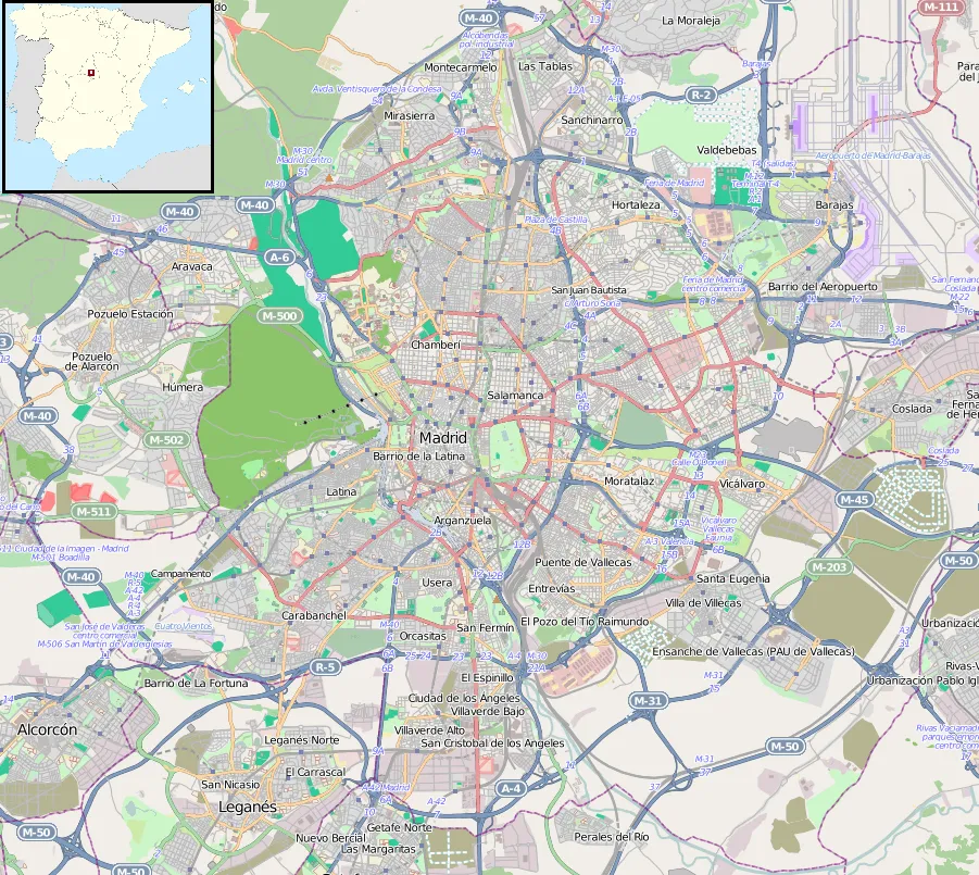 Map of Madrid, Spain.