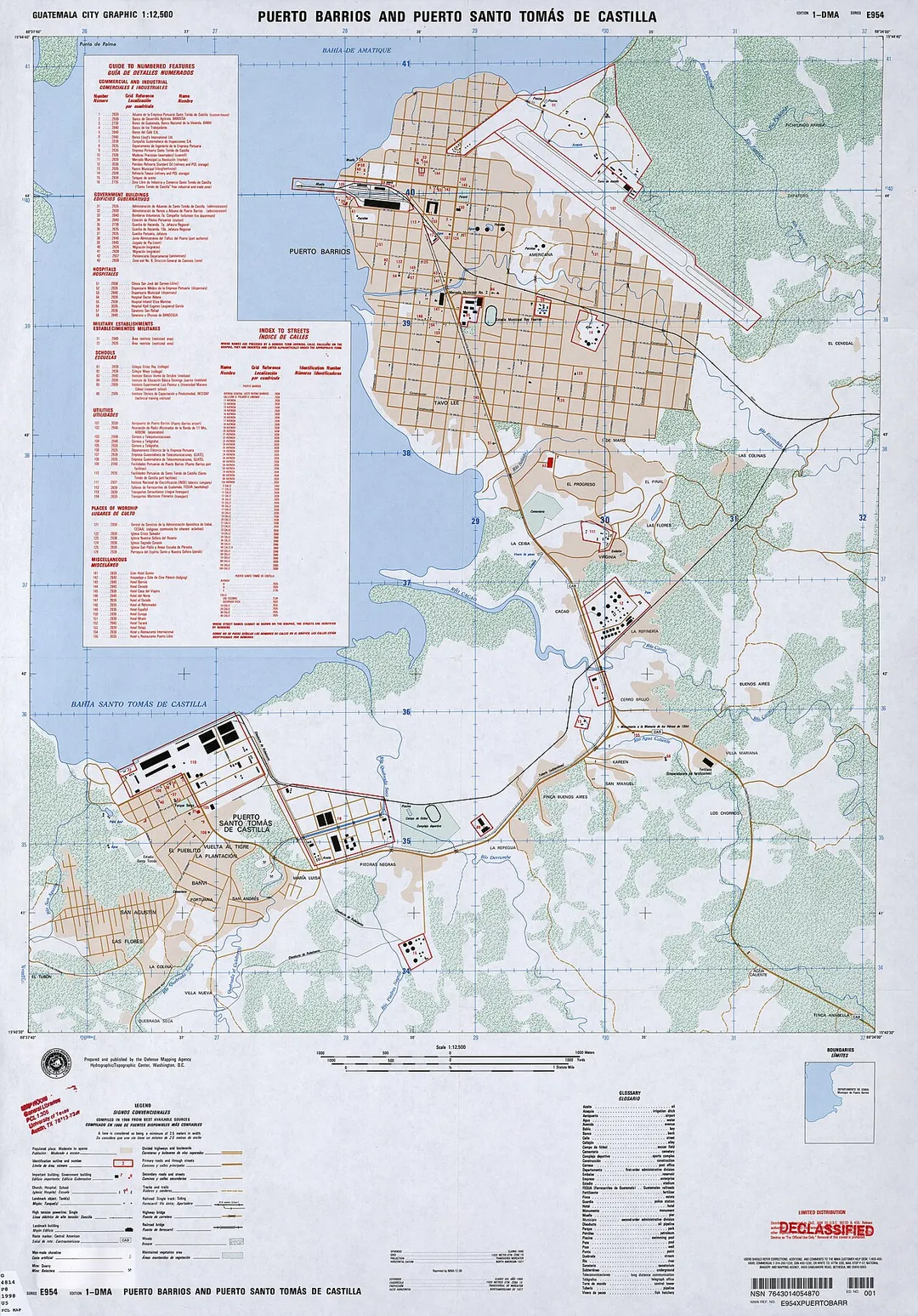 Old map of Puerto Barrios Guatemala from 1986