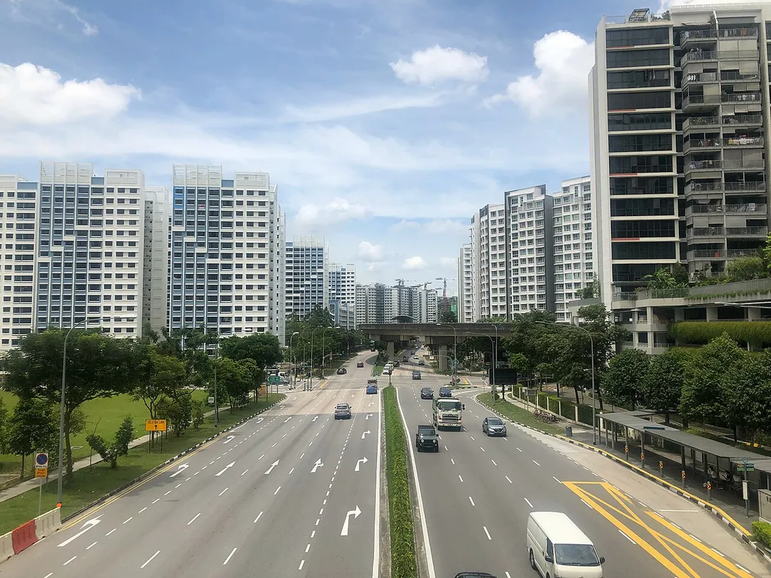 View from Pedestrian Bridge looking north on Punggol Way, near Matilda Portico