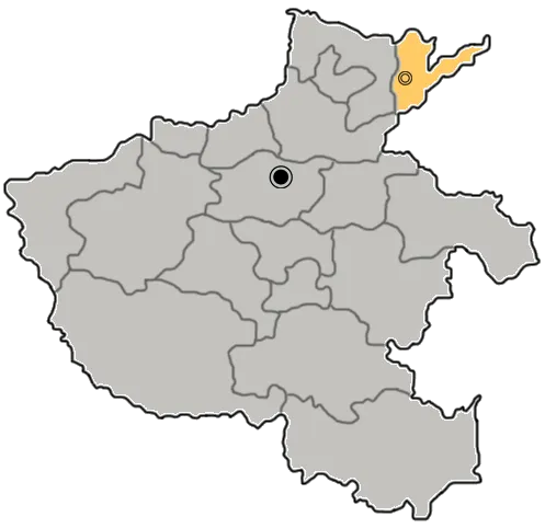 The prefecture-level city of Puyang is highlighted on this map of Henan province, People's Republic of China.
