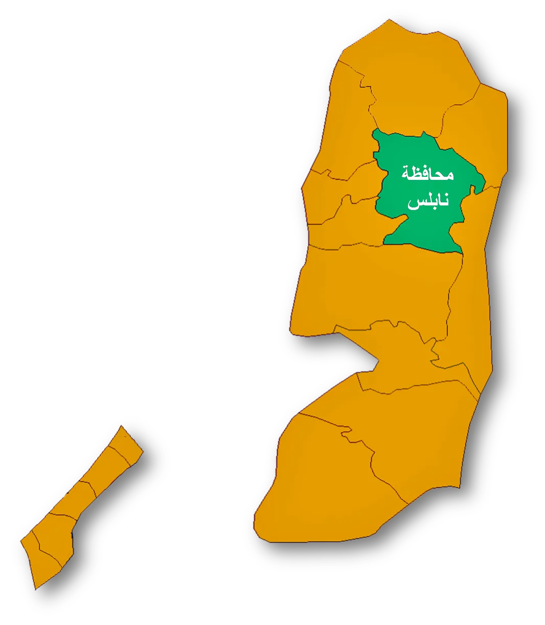 Map of the Palestinian Authorities showing the Governate of Nablus