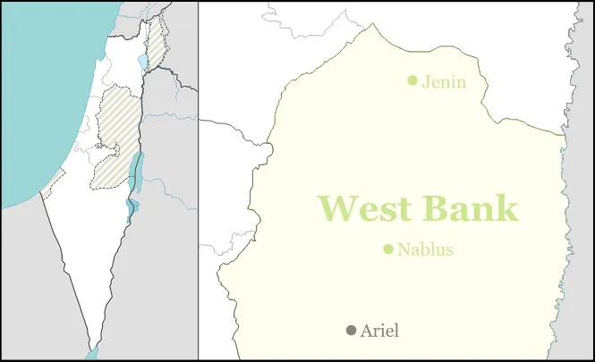 Map of the approximate area of the Shomron Regional Council in the West Bank. For location maps.