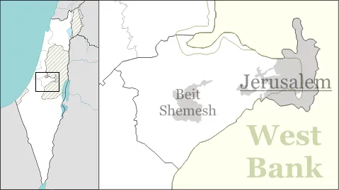 Labelled map for pushpin maps of the Jerusalem District of Israel.