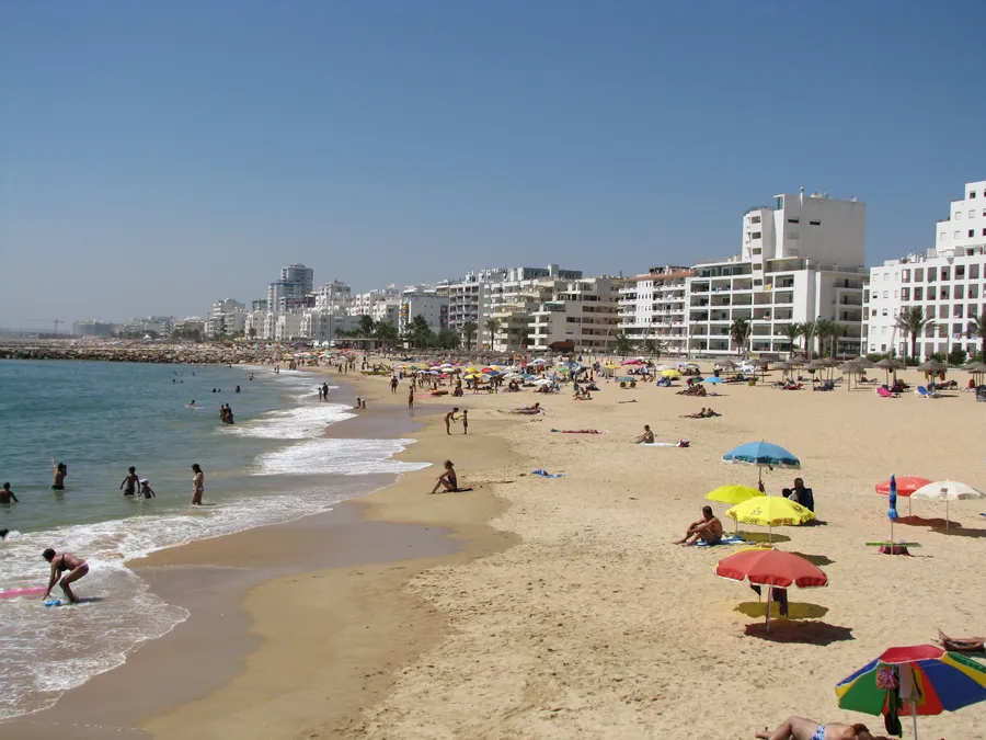 Praia da Gaivota at the eastern end of the town of Quarteira, Algarve, Portugal.