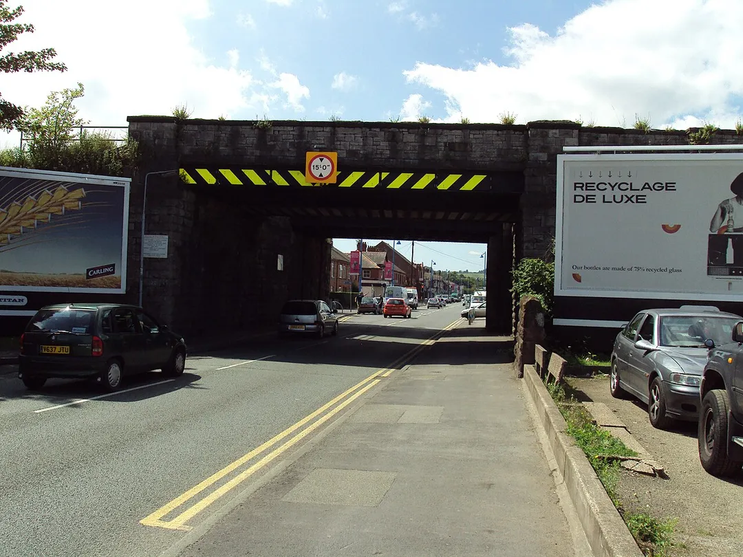 The North Wales coast railway line passes over the B5441 Station Road at Queensferry, Deeside, Flintshire, Wales.