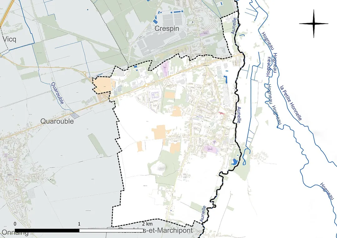 Carte du réseau hydrographique de la commune de fr:Quiévrechain (France).