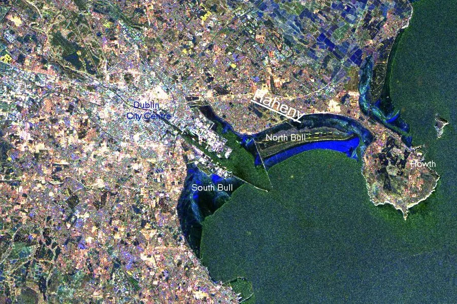 NASA photo of Dublin city and near environs, with minor annotations