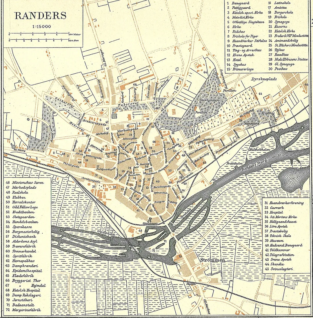 Map of Randers in Denmark