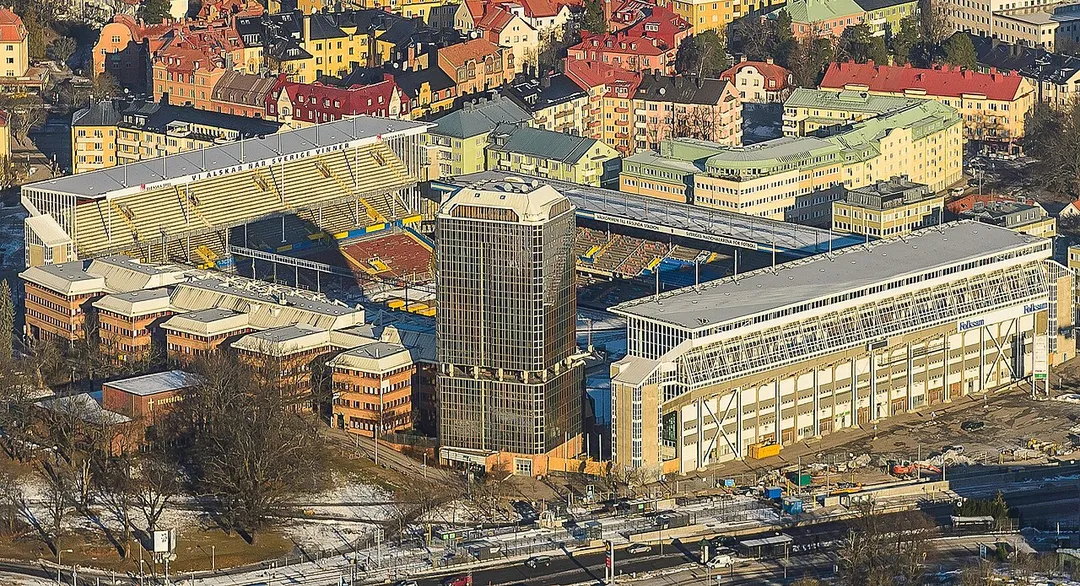 Råsunda Stadium located in Solna Municipality in Stockholm, Sweden. Råsunda was Swedish national football stadium 1937-2012. In November 2012 it was closed down and replaced by the new Friends Arena about 1 km from Råsunda Stadium. Flats and offices will be built on the old ground.