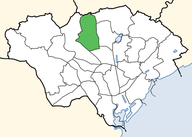 Location map showing electoral ward of Rhiwbina within Cardiff, Wales. It matches the boundaries of the Rhiwbina community.