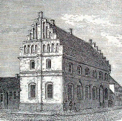 Ribe Rådhus,  fra Bache, Niels (f. 1841) Nordens Historie, populært fremstillet (Kbh. : Forlagsbureauet, 1881-1887)