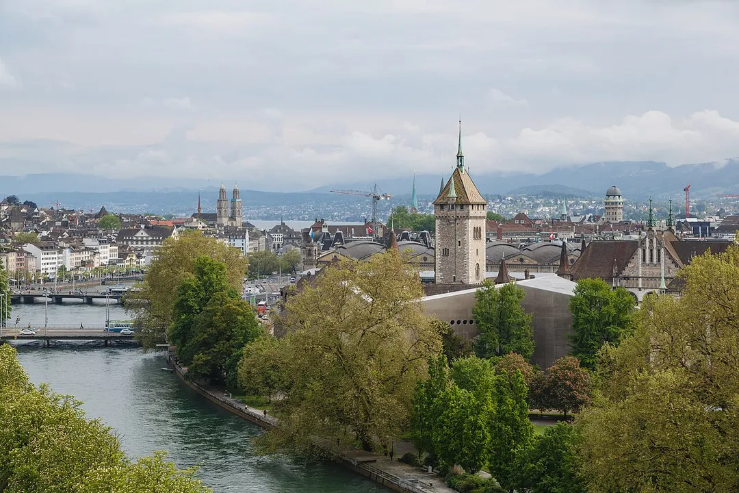 Zürich, Switzerland: View of Landesmuseum Zürich and Limmat River