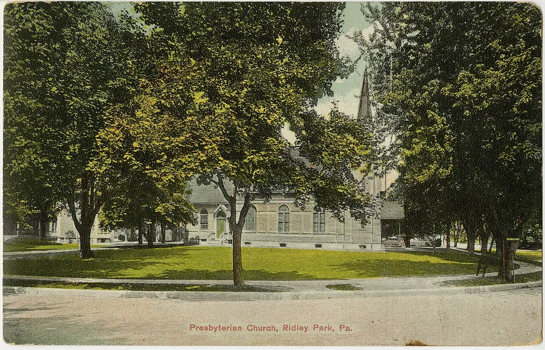 Presbyterian church in Ridley Park, Pennsylvania from a pre-1923 postcard
From RG 428, Postcard Collection, Presbyterian Historical Society, Philadelphia, Pennsylvania.