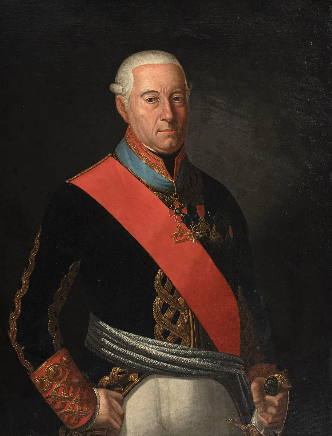 Oil painting portrait of Emanuel Burckhardt (1744-1820), viceroy of Sicily. Neapolitan School, 19th Century. Size: 100 x 77 cm
