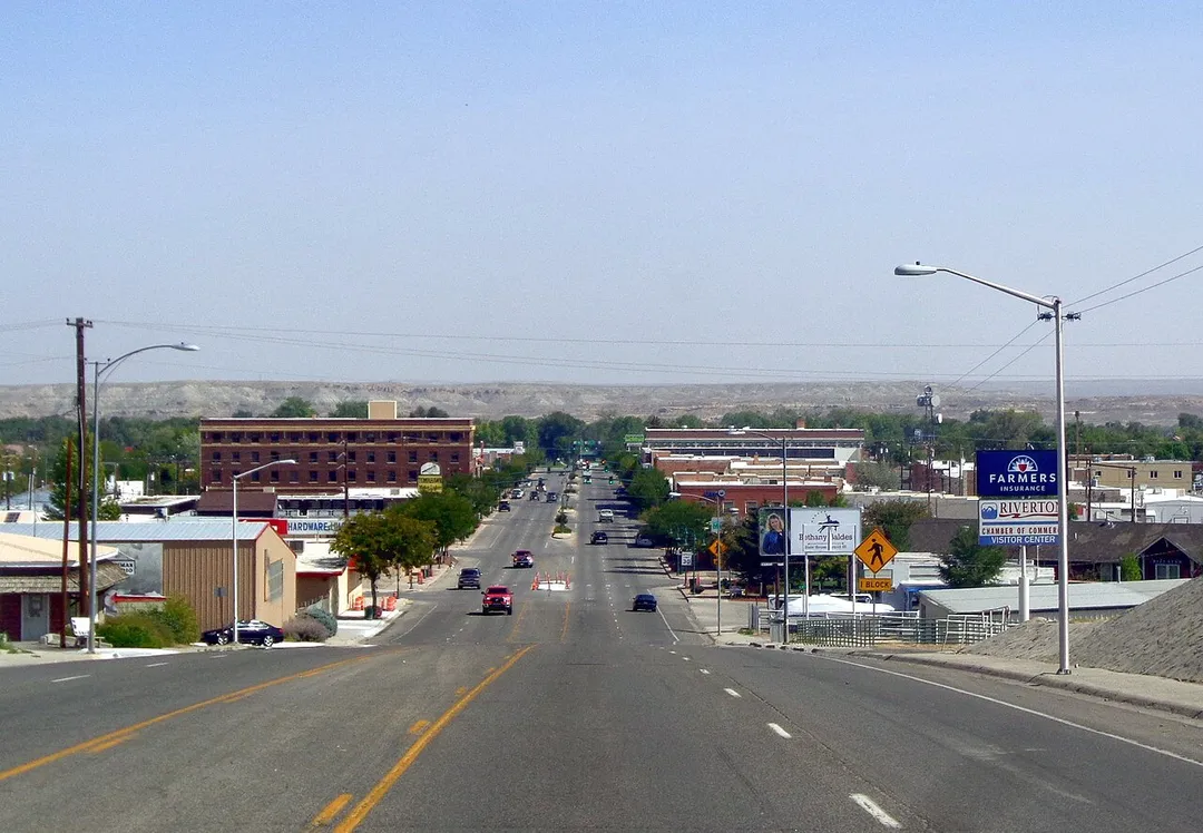 Downtown Riverton, Wyoming. The view is looking East along W. Main Street.