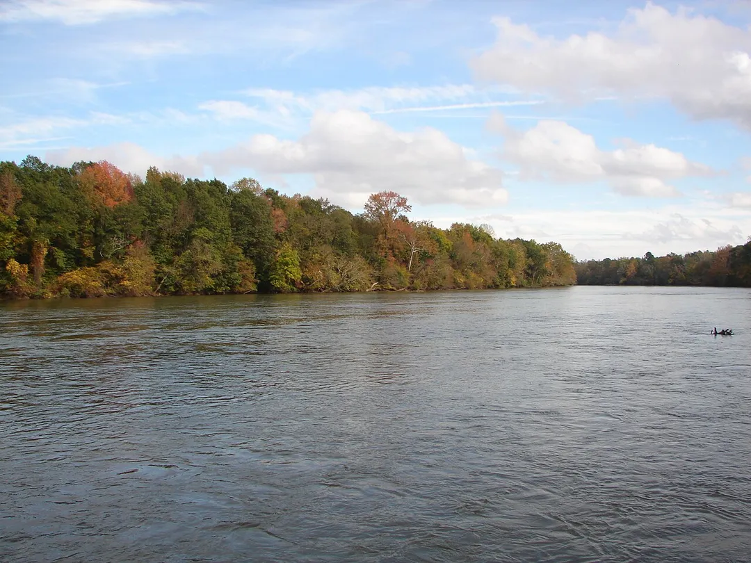 Catawba River in the fall at River Park in Rock Hill, South Carolina