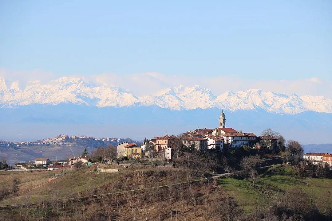 The small village of Roddino, in the Langhe area, photographed from the neighbouring village of Cissone.