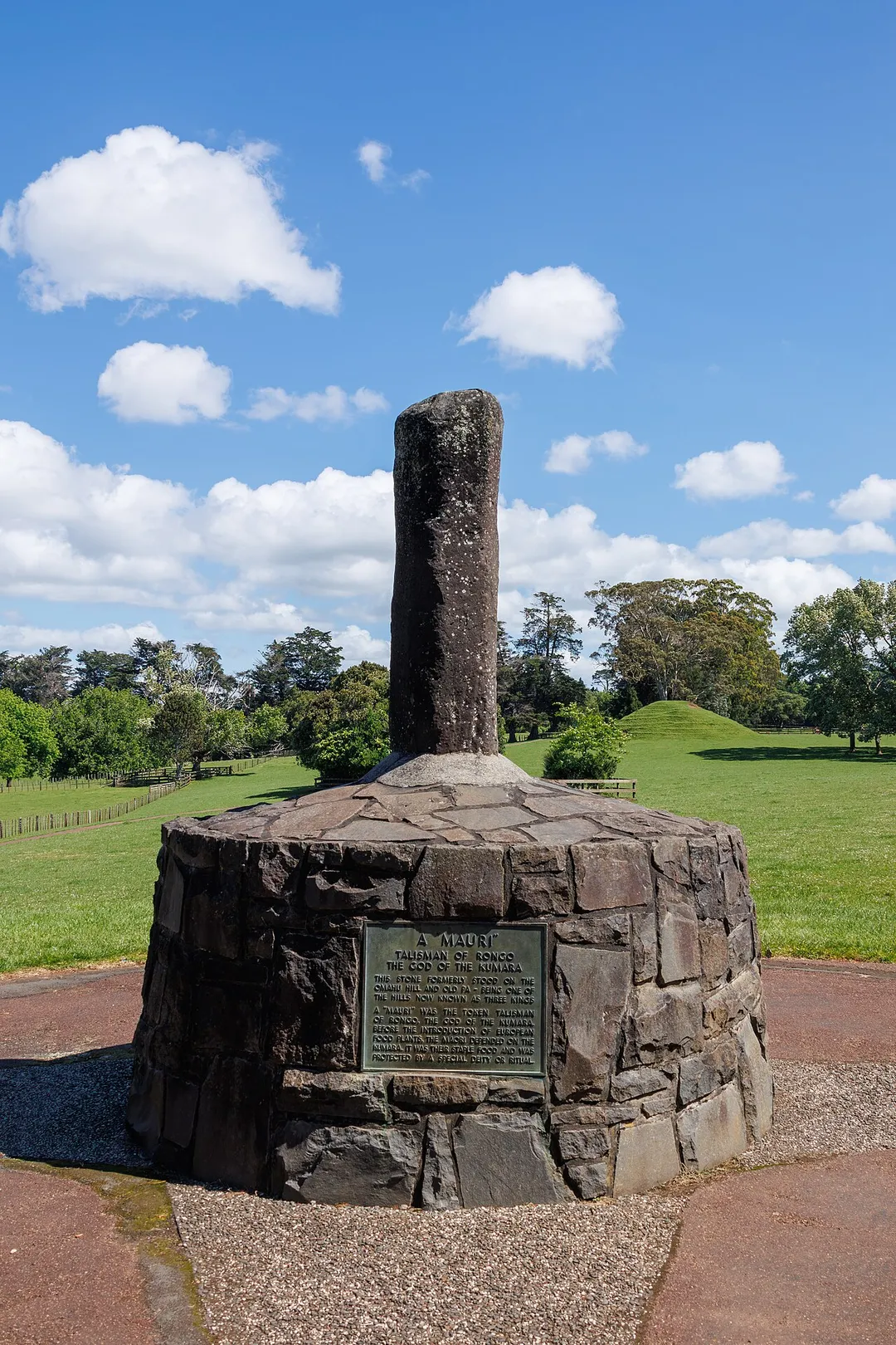 The Rongo Stone in Cornwall Park, Auckland. The stone was a talisman of Rongo, the god of kumara (sweet potato).