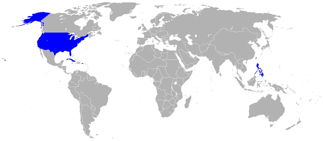 Map of American colonies at the end of the 19th century