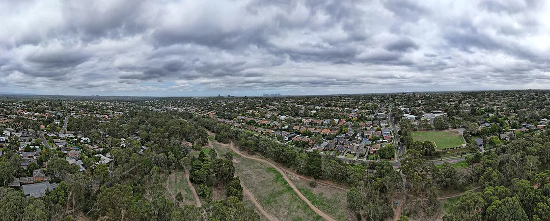 Rosanna Parklands, facing the Melbourne skyline