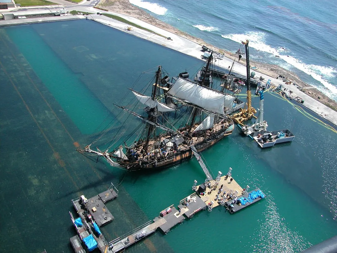 Filming of the Tank Ship of "Master and Commander" at Baja Film Studios.