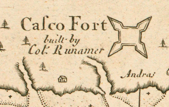 Fort Casco, Falmouth (Portland), Maine by Cyprian Southack, 1720 map inset