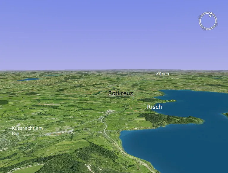 Blick von der Rigi auf die Gemeinde Risch-Rotkreuz und den Zugersee.