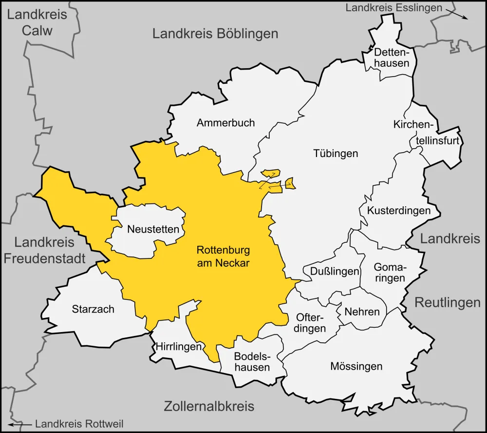 Karte der Stadt Rottenburg am Neckar im Landkreis Tübingen