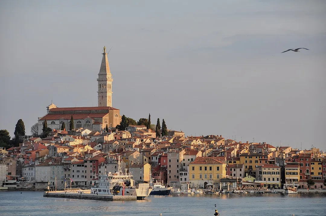 View from the south of the old town of Rovinj in the early morning