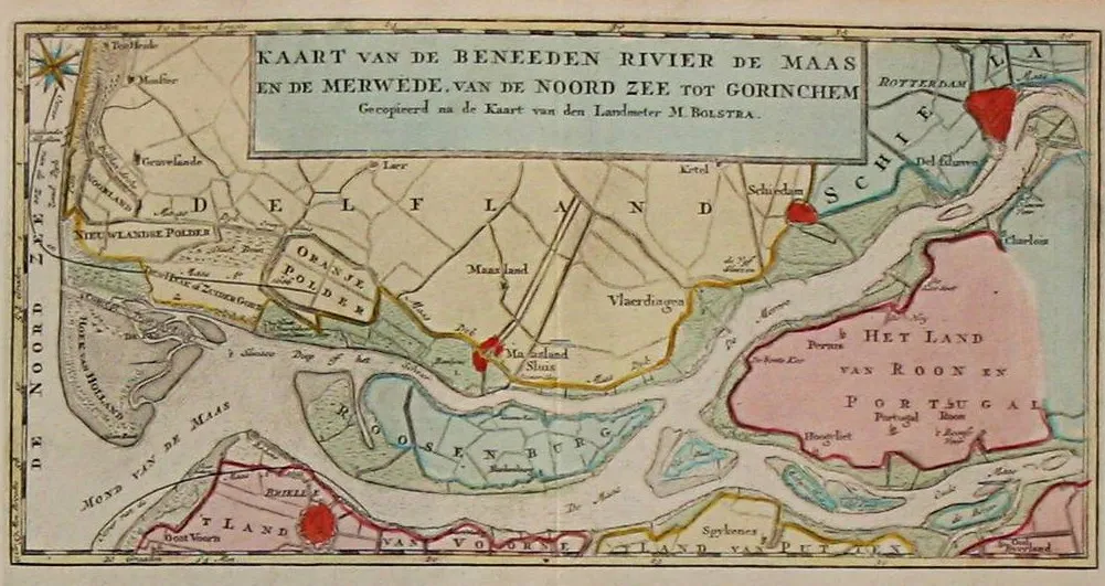 Mouth of the Meuse in 1769. Map of Izaak Tirion from 1769.
