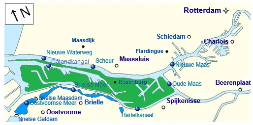 The Rozenburg island today, in green