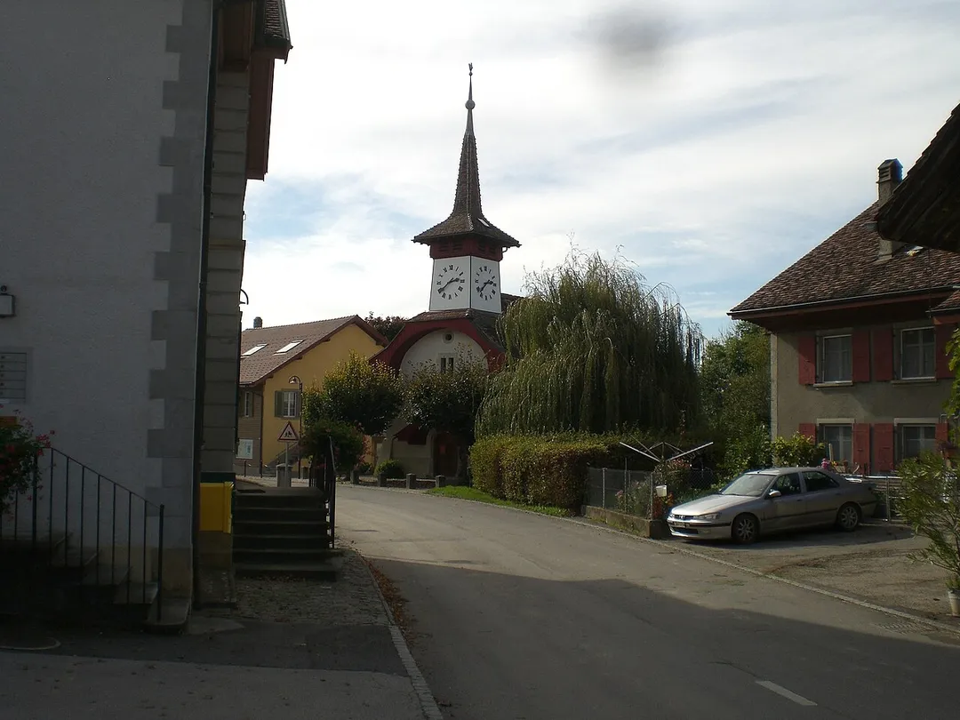 Church and village of Rueyres, canton of Vaud, Switzerland