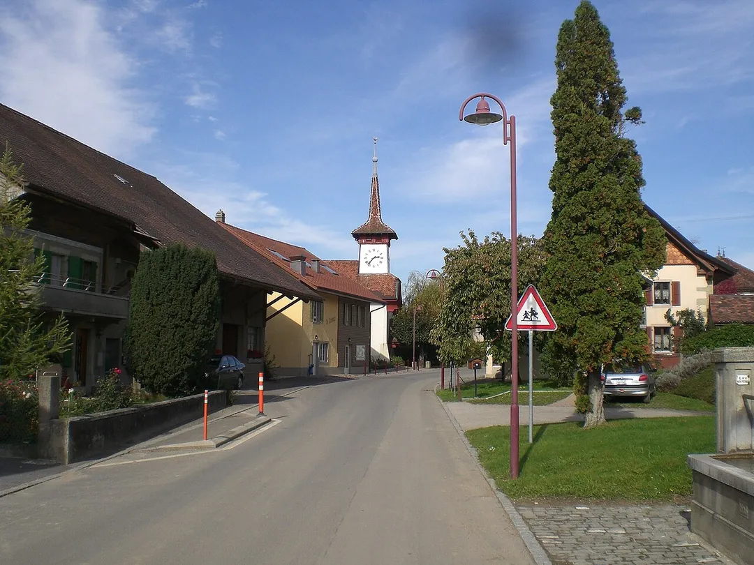 Church and village of Rueyres, canton of Vaud, Switzerland