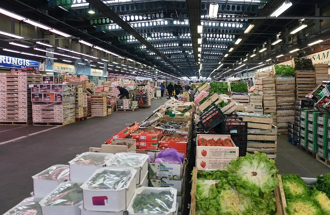 One of the pavilions of the fruits and vegetables sector in the Rungis International Market, France.