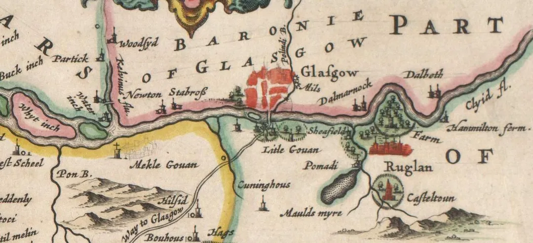 Govan, Scotland region (from the 1654 Blaeu map of Scotland)