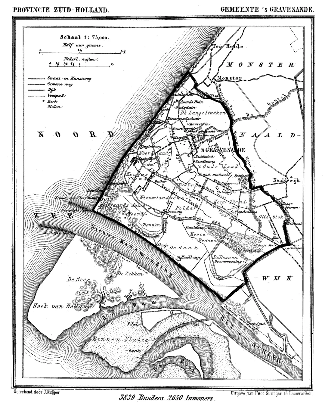 Historic map of 's-Gravesande (now part of municipality Westland), South Holland, the Netherlands