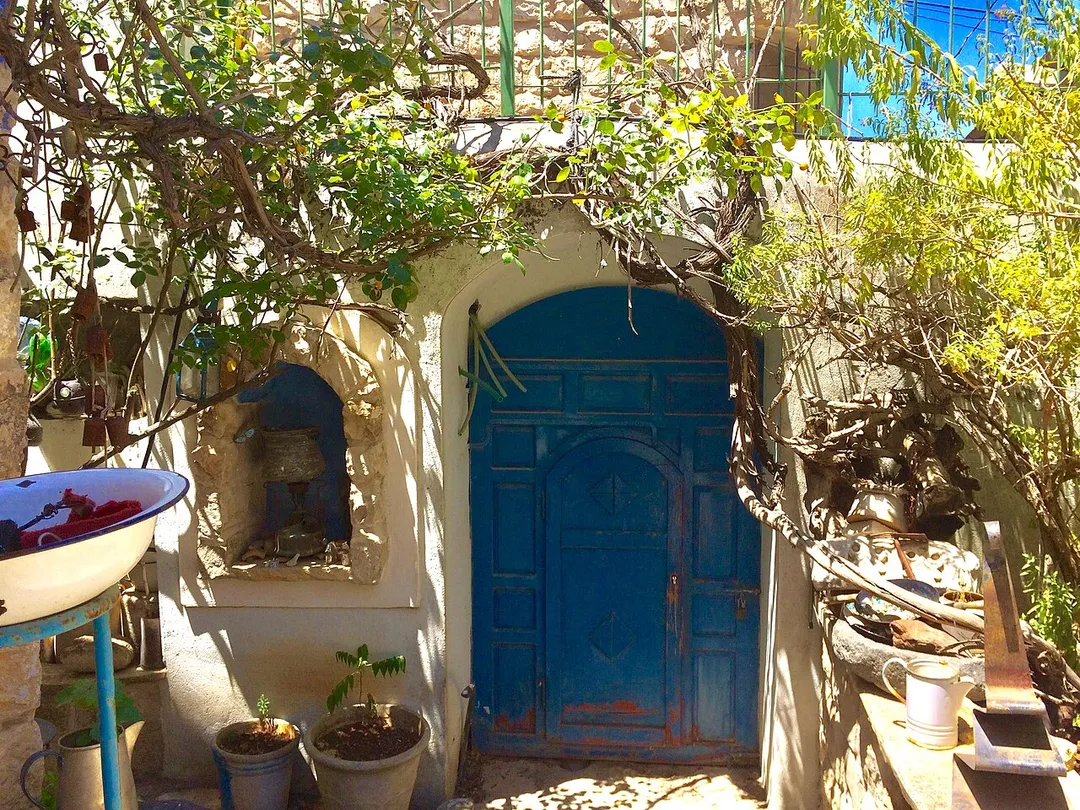Blue door in Beit Castel gallery, Safed, Israel, July 2018