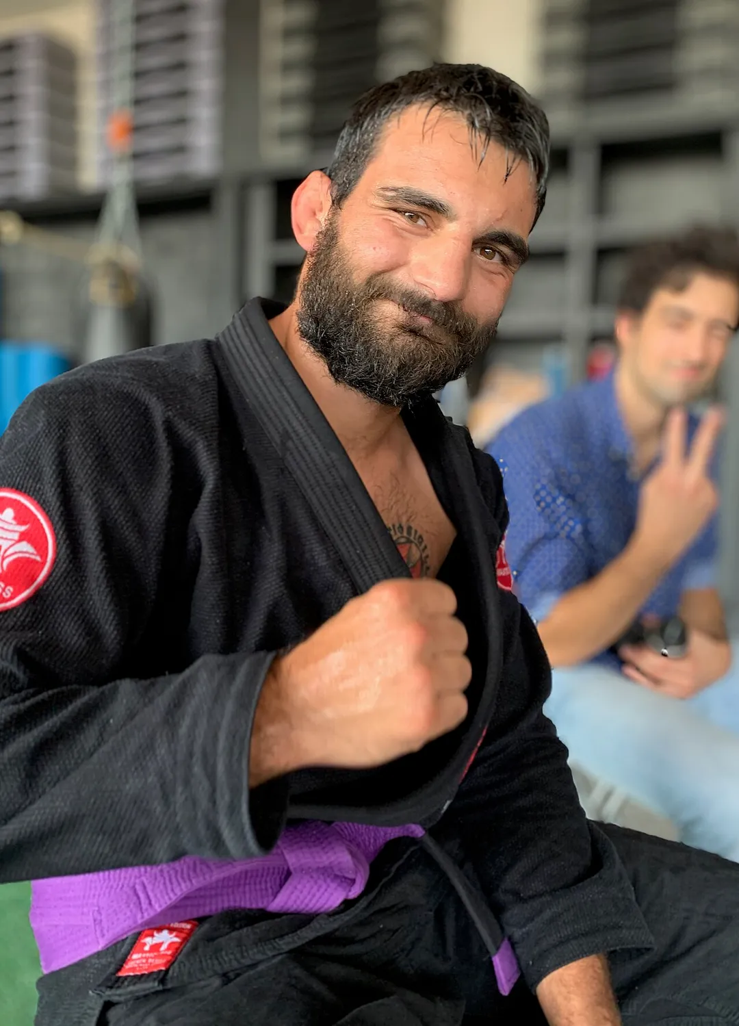 Benoît Saint Denis as a purple belt during a Brazilian Jiu Jitsu (BJJ) training session at Jackson Paulo Academy  in September 2019
