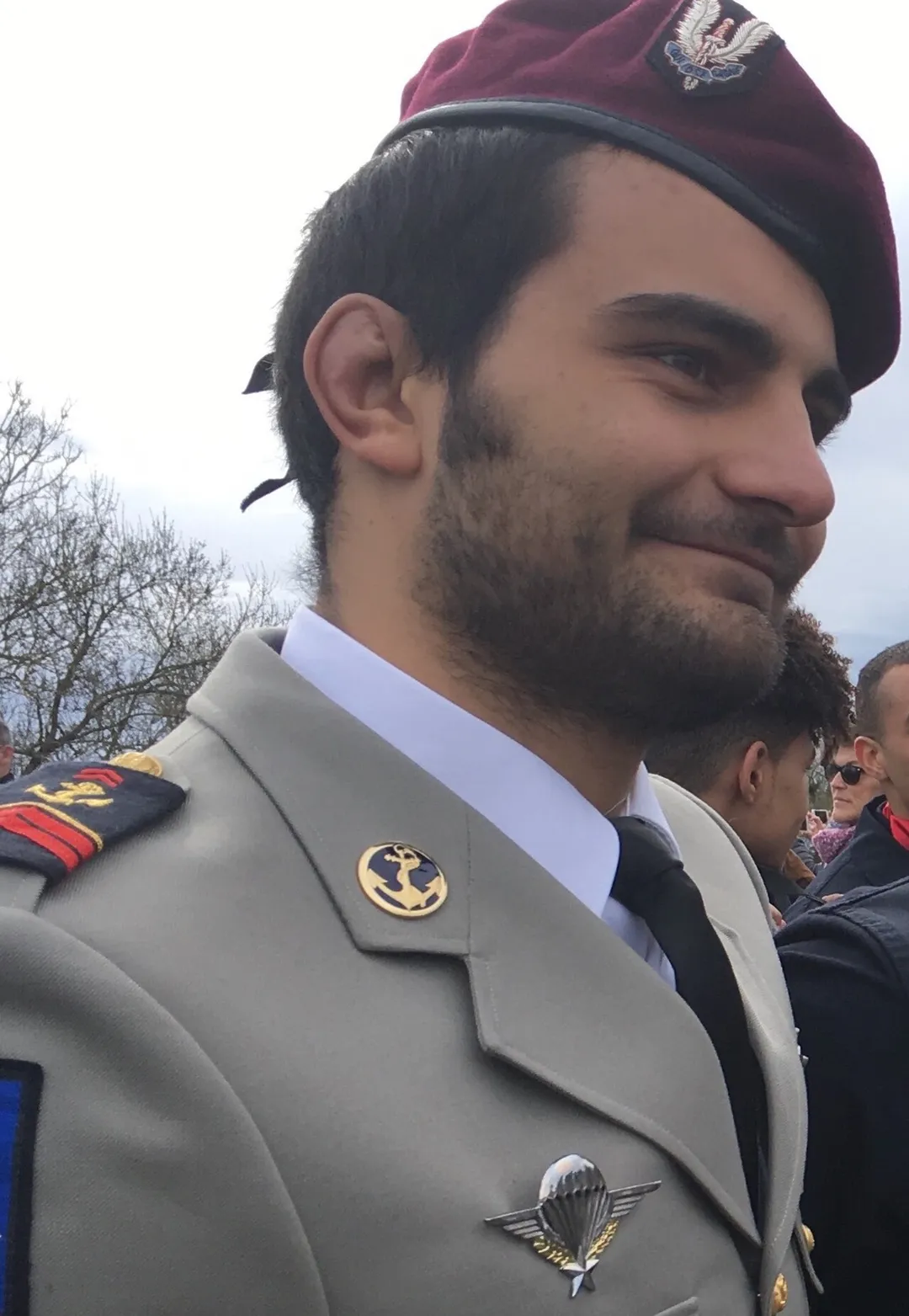 Benoît Saint Denis in Special Forces service dress during a military ceremony on March 30, 2018