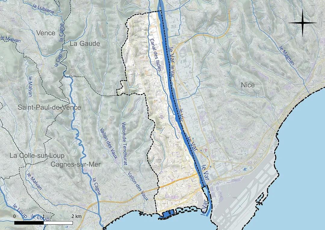 Carte du réseau hydrographique de la commune de fr:Saint-Laurent-du-Var (France).