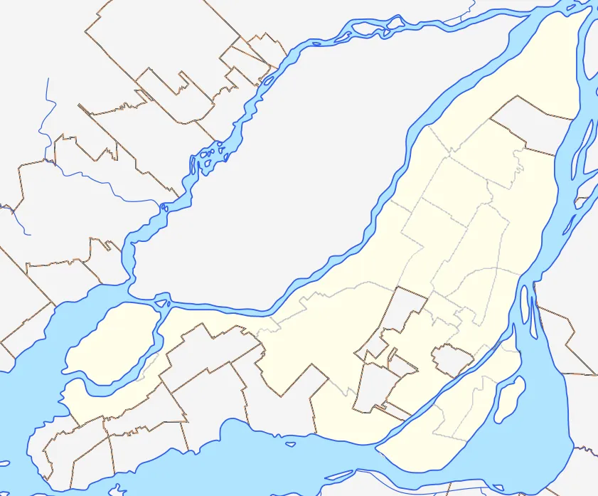 Blank map of Montreal and Laval Islands to be used for en:Template:Location map Canada Montreal. Colours are matched to File:Canada Quebec location map 2.svg for consistency.