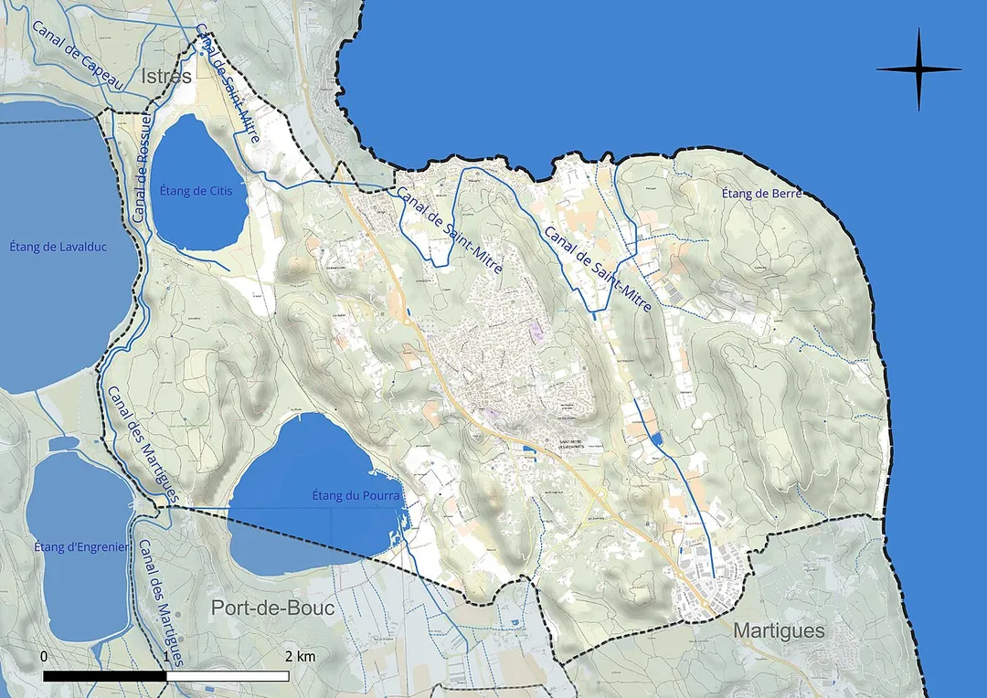 Carte du réseau hydrographique de la commune de fr:Saint-Mitre-les-Remparts (France).