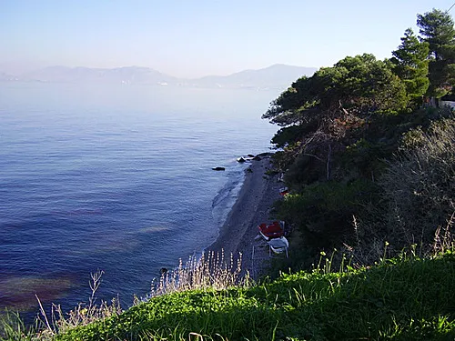 Batsi beach in Salamina, Greece