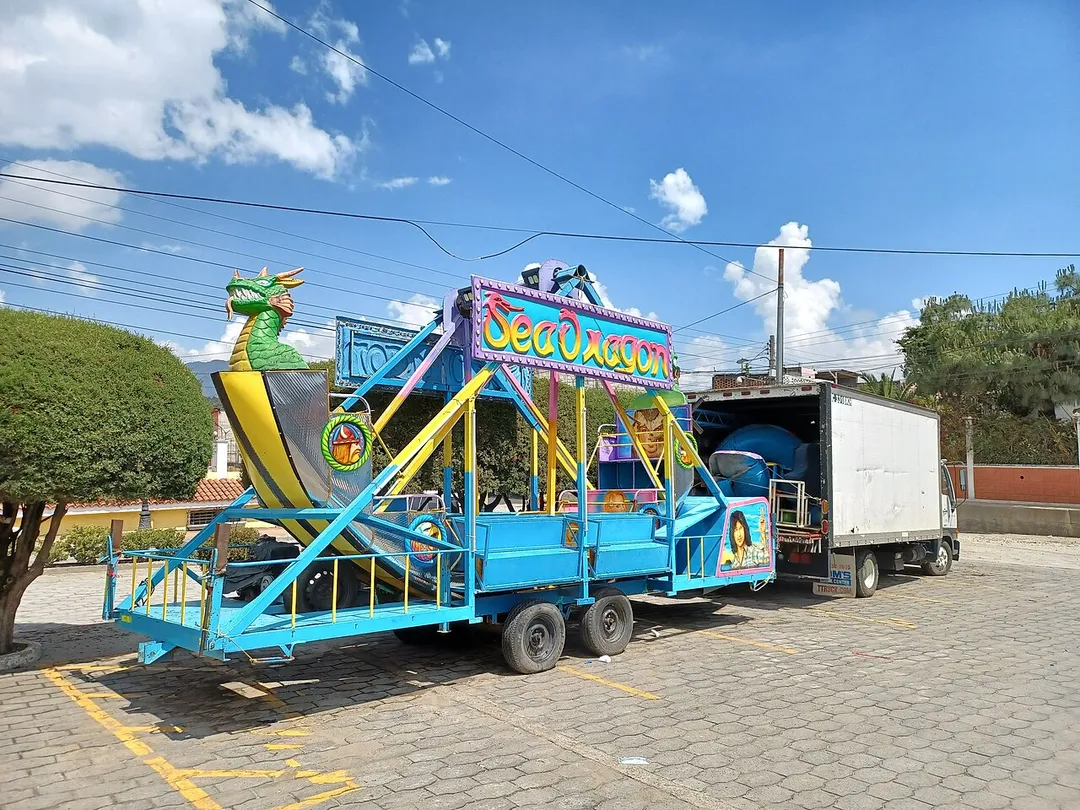 Sea Dragon fairground ride parked in Salcajá, Quetzaltenango department, Guatemala.