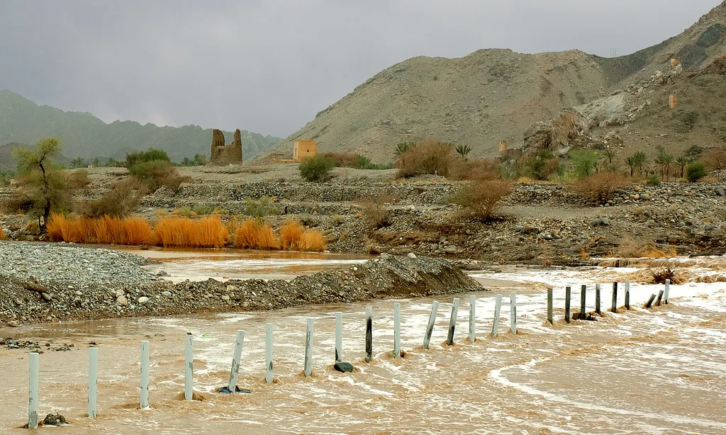 a view over wadi in Samail after Rain