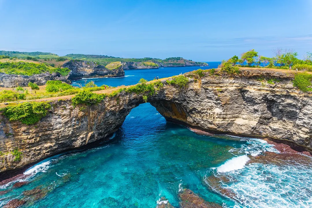 Natural bridge and archway on Nusa Penida Island