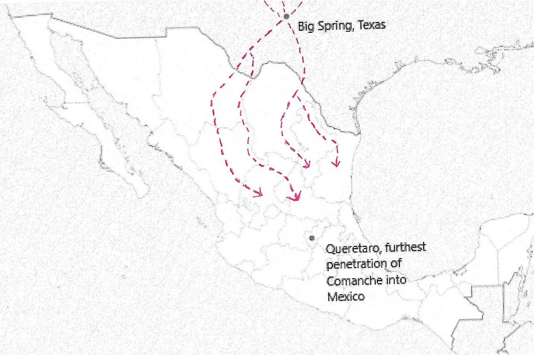 The routes used by Comanche to raid Mexico.
